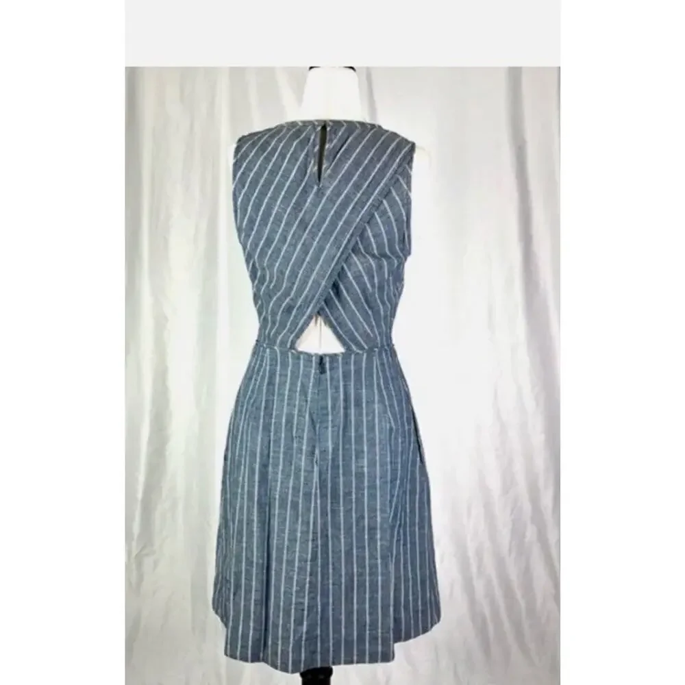 J.CREW J Crew ~ Size 4 CHAMBRAY STRIPE Sleeveless CROSS BACK Dress